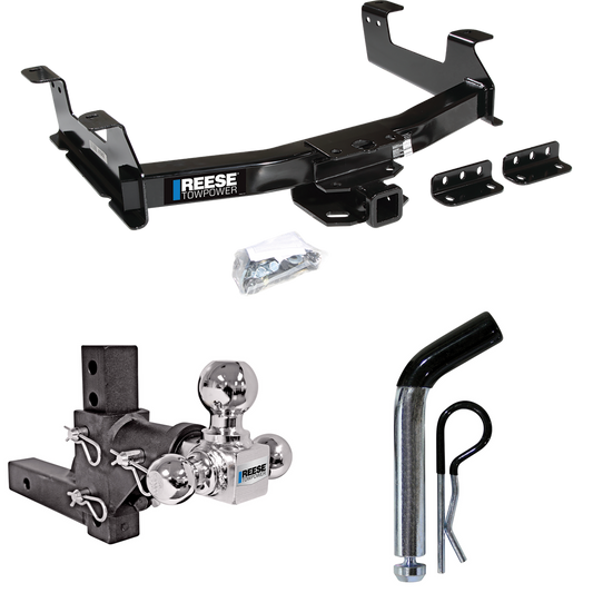 Fits 2011-2014 GMC Sierra 2500 HD Trailer Hitch Tow PKG w/ Adjustable Drop Rise Triple Ball Ball Mount 1-7/8" & 2" & 2-5/16" Trailer Balls + Pin/Clip By Reese Towpower