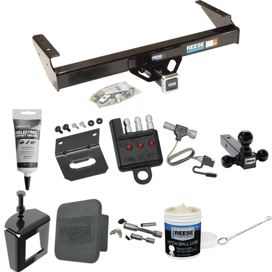 Fits 1987-1996 Ford F-350 Trailer Hitch Tow PKG w/ 4-Flat Wiring + Triple Ball Ball Mount 1-7/8" & 2" & 2-5/16" Trailer Balls + Wiring Bracket + Hitch Cover + Dual Hitch & Coupler Locks + Wiring Tester + Ball Lube + Electric Grease + Ball Wrench + An