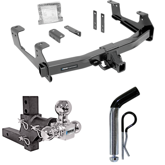 Fits 2015-2019 GMC Sierra 2500 HD Trailer Hitch Tow PKG w/ Adjustable Drop Rise Triple Ball Ball Mount 1-7/8" & 2" & 2-5/16" Trailer Balls + Pin/Clip By Reese Towpower