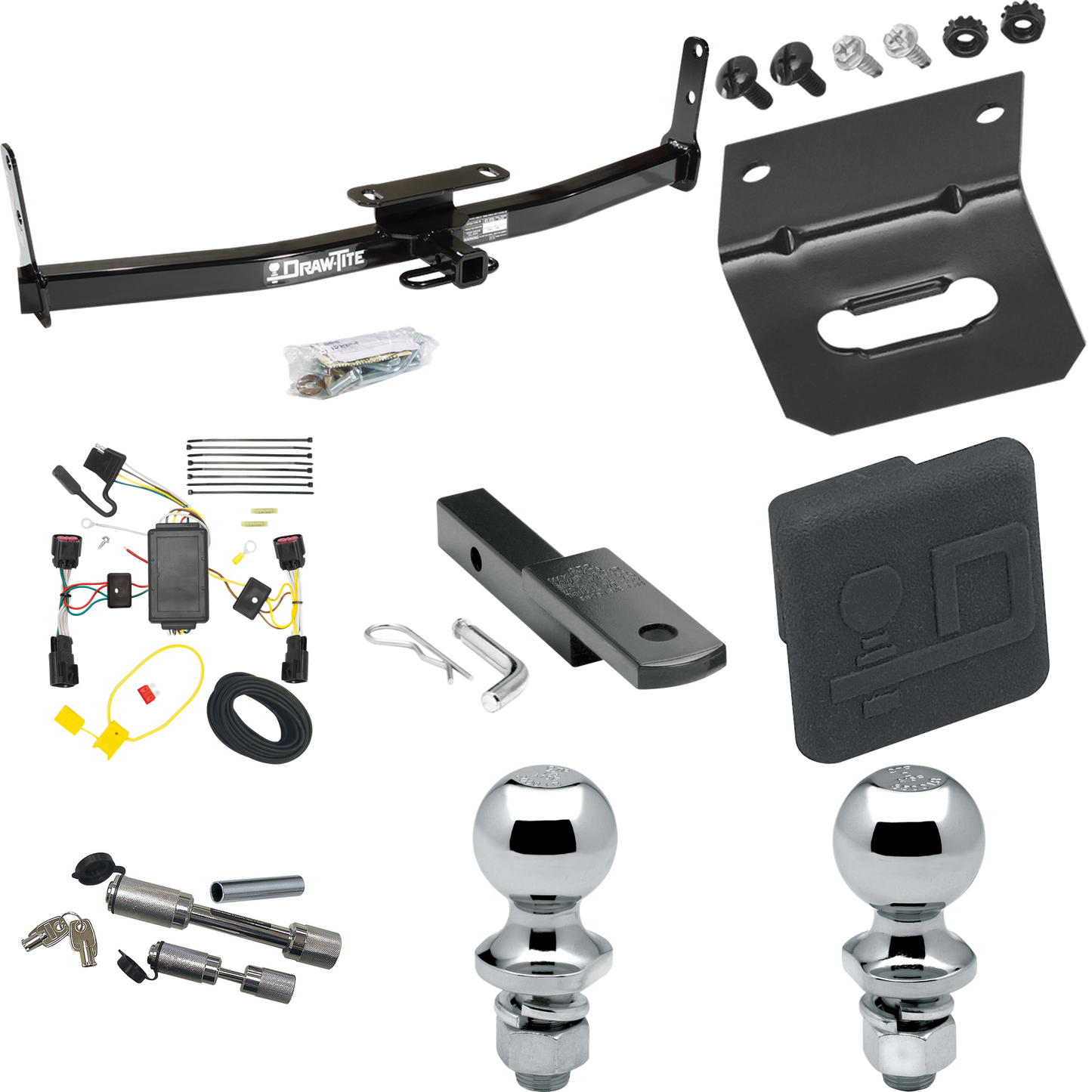 Fits 2010-2017 GMC Terrain Trailer Hitch Tow PKG w/ 4-Flat Wiring Harness + Draw-Bar + 1-7/8" + 2" Ball + Wiring Bracket + Hitch Cover + Dual Hitch & Coupler Locks By Draw-Tite