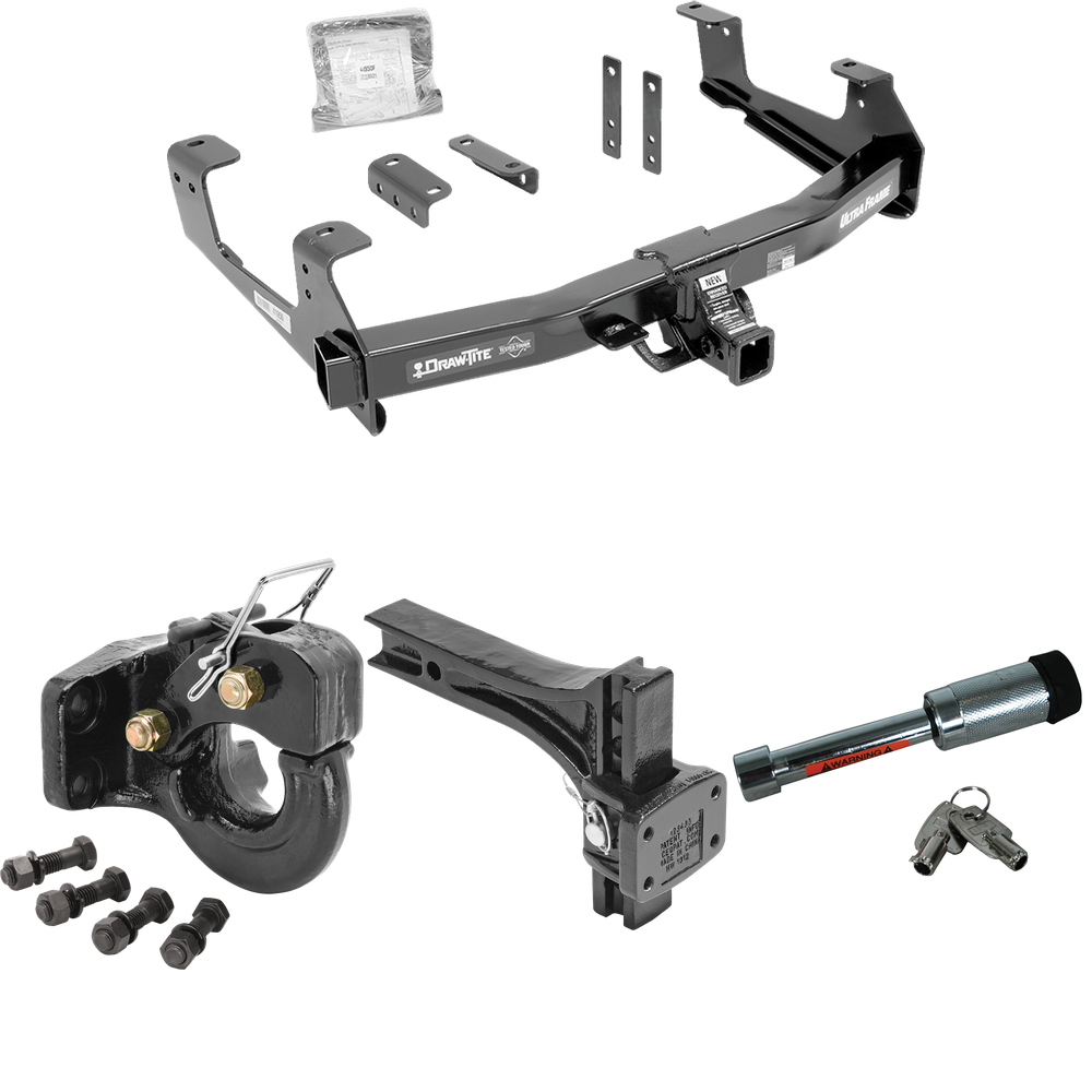 Fits 2015-2019 GMC Sierra 3500 HD Trailer Hitch Tow PKG w/ Adjustable Pintle Hook Mounting Plate + 10K Pintle Hook + Hitch Lock By Draw-Tite