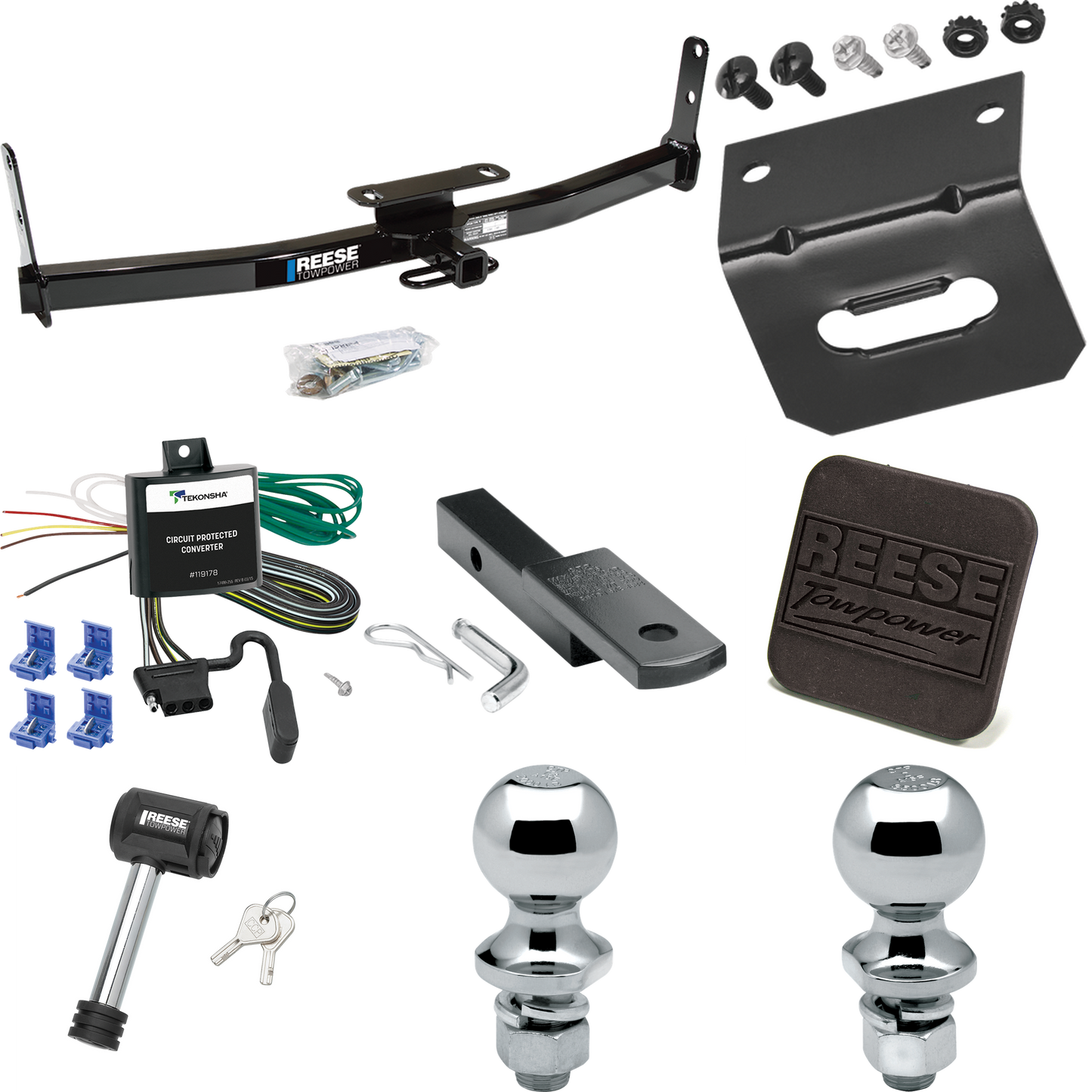 Fits 2007-2009 Chevrolet Equinox Trailer Hitch Tow PKG w/ 4-Flat Wiring Harness + Draw-Bar + 1-7/8" + 2" Ball + Wiring Bracket + Hitch Cover + Hitch Lock By Reese Towpower