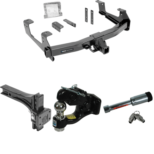 Fits 2015-2019 Chevrolet Silverado 2500 HD Trailer Hitch Tow PKG w/ Adjustable Pintle Hook Mounting Plate + Pintle Hook & 1-7/8" Ball Combination + Hitch Lock By Reese Towpower