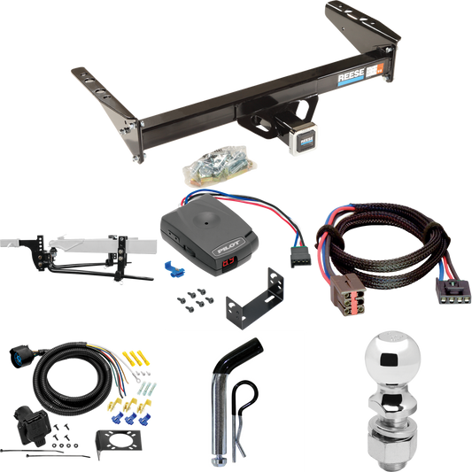 Fits 1994-1996 Ford F-150 Trailer Hitch Tow PKG w/ 8K Round Bar Weight Distribution Hitch w/ 2-5/16" Ball + 2" Ball + Pin/Clip + Pro Series Pilot Brake Control + Plug & Play BC Adapter + 7-Way RV Wiring (For Flareside, w/Rear Fascia Models) By Reese