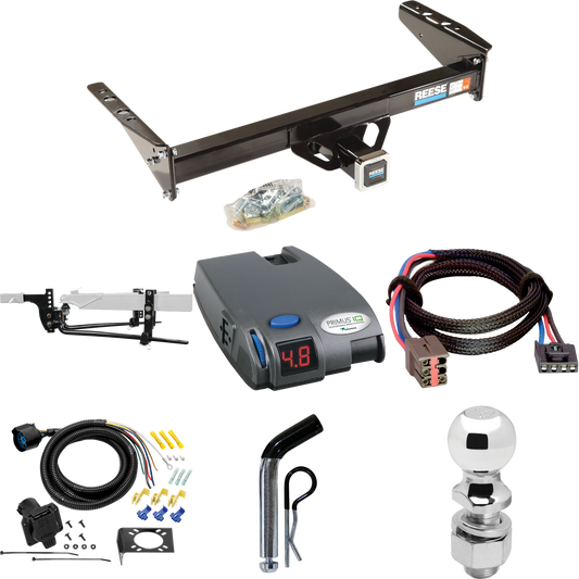 Fits 1994-1996 Ford F-150 Trailer Hitch Tow PKG w/ 8K Round Bar Weight Distribution Hitch w/ 2-5/16" Ball + 2" Ball + Pin/Clip + Tekonsha Primus IQ Brake Control + Plug & Play BC Adapter + 7-Way RV Wiring (For Flareside, w/Rear Fascia Models) By Rees