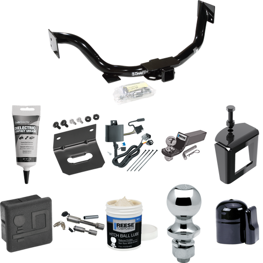 Fits 2007-2009 KIA Sorento Trailer Hitch Tow PKG w/ 4-Flat Wiring + Starter Kit Ball Mount w/ 2" Drop & 2" Ball + 1-7/8" Ball + Wiring Bracket + Dual Hitch & Coupler Locks + Hitch Cover + Wiring Tester + Ball Lube +Electric Grease + Ball Wrench + Ant