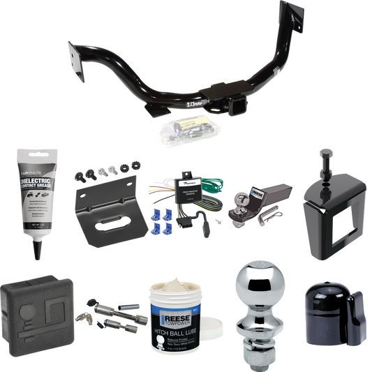 Fits 2003-2006 KIA Sorento Trailer Hitch Tow PKG w/ 4-Flat Wiring + Starter Kit Ball Mount w/ 2" Drop & 2" Ball + 1-7/8" Ball + Wiring Bracket + Dual Hitch & Coupler Locks + Hitch Cover + Wiring Tester + Ball Lube +Electric Grease + Ball Wrench + Ant