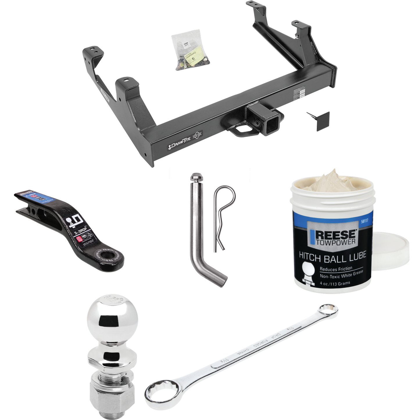 Fits 2015-2019 GMC Sierra 2500 HD Trailer Hitch Tow PKG w/ Ball Mount w/ 3" Drop + Pin/Clip + 2-5/16" Ball + Ball Wrench + Ball Lube By Draw-Tite