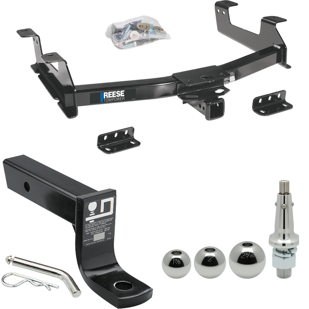 Fits 2011-2014 Chevrolet Silverado 3500 HD Trailer Hitch Tow PKG w/ Ball Mount w/ 4" Drop + Interchangeable Ball 1-7/8" & 2" & 2-5/16" By Reese Towpower