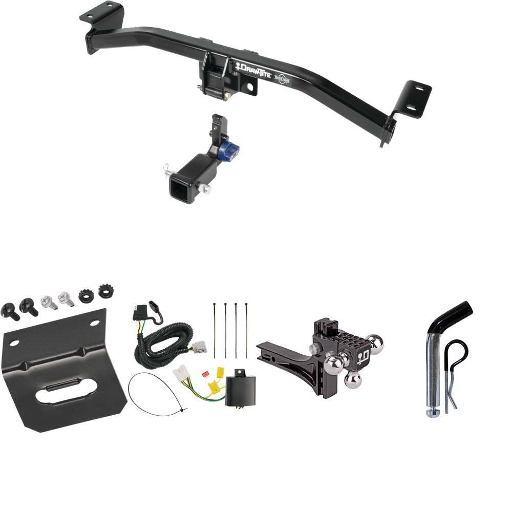 Fits 2016-2018 Lexus RX450h Trailer Hitch Tow PKG w/ 4-Flat Wiring Harness + Adjustable Drop Rise Triple Ball Ball Mount 1-7/8" & 2" & 2-5/16" Trailer Balls + Pin/Clip + Wiring Bracket (For Prepped w/Factory Tow Plug (See Instructions Prior to Instal