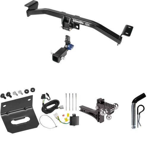 Fits 2016-2018 Lexus RX450h Trailer Hitch Tow PKG w/ 4-Flat Wiring Harness + Adjustable Drop Rise Triple Ball Ball Mount 1-7/8" & 2" & 2-5/16" Trailer Balls + Pin/Clip + Wiring Bracket (For Prepped w/Factory Tow Plug (See Instructions Prior to Instal