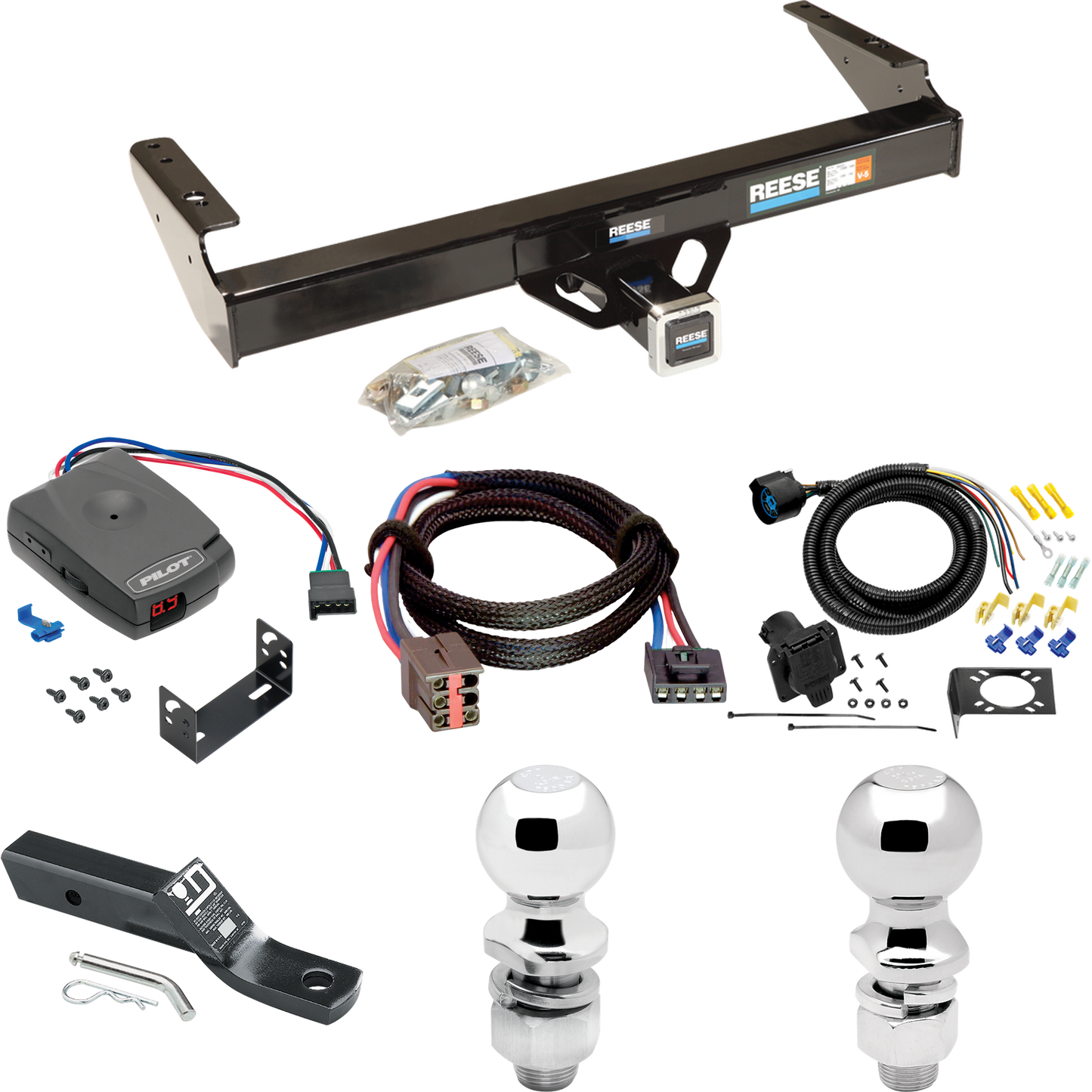 Fits 1994-1996 Ford F-350 Trailer Hitch Tow PKG w/ Pro Series Pilot Brake Control + Plug & Play BC Adapter + 7-Way RV Wiring + 2" & 2-5/16" Ball & Drop Mount By Reese Towpower