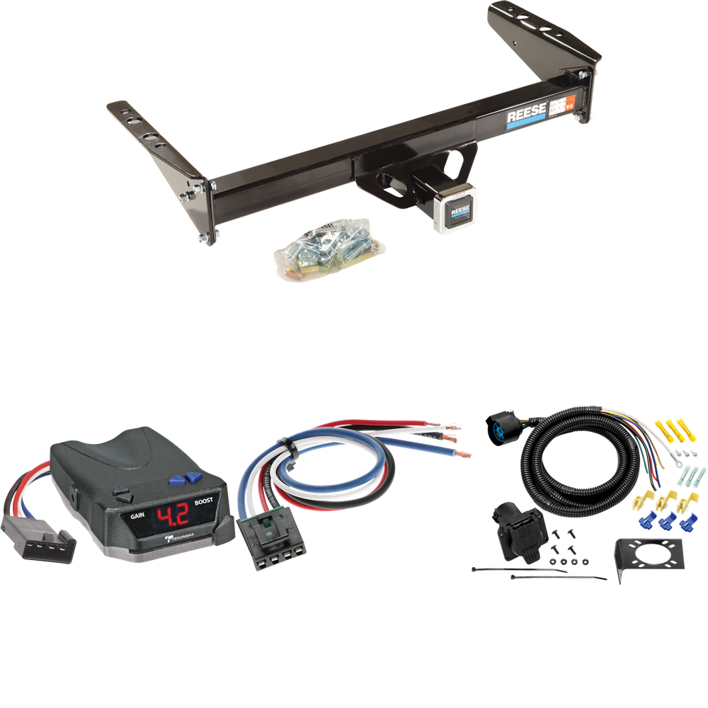 Fits 1992-1993 Ford F-150 Trailer Hitch Tow PKG w/ Tekonsha BRAKE-EVN Brake Control + Generic BC Wiring Adapter + 7-Way RV Wiring (For Flareside, w/Rear Fascia Models) By Reese Towpower