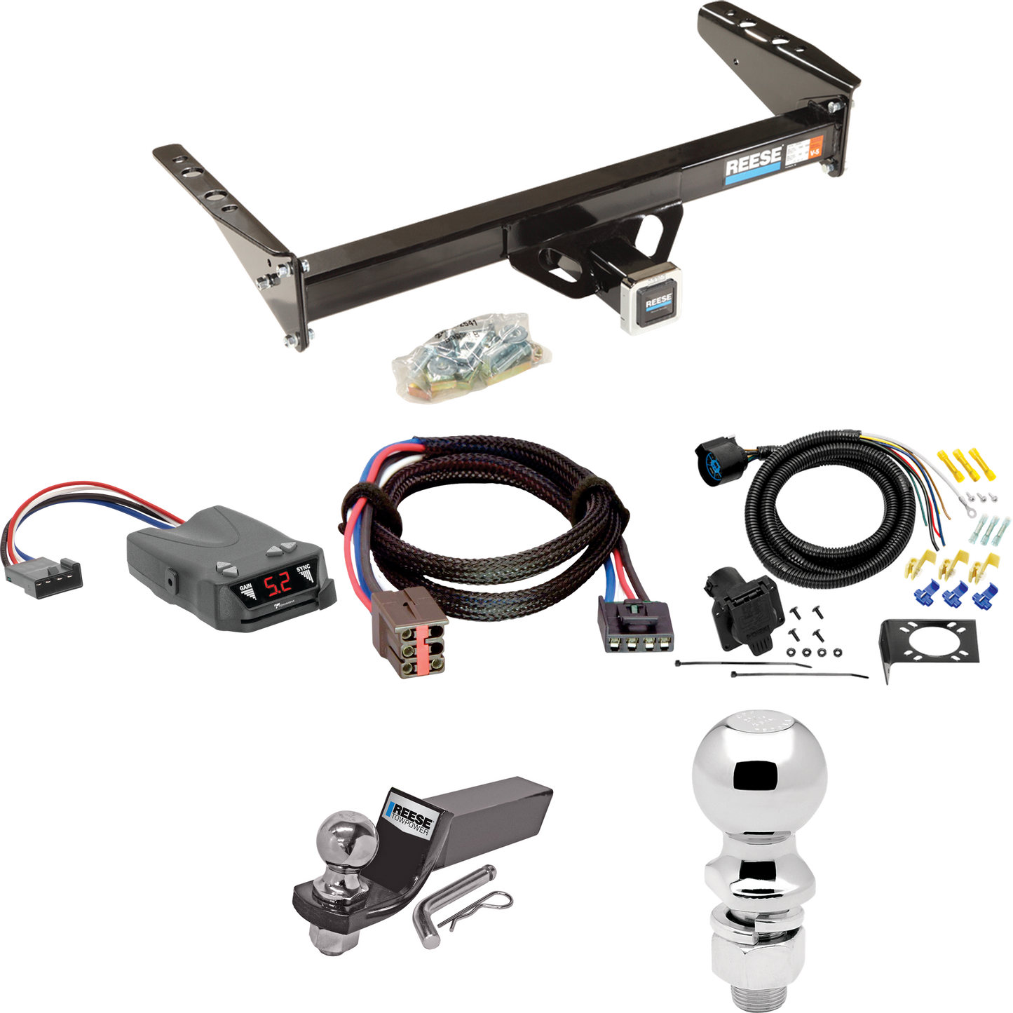 Fits 1994-1996 Ford F-150 Trailer Hitch Tow PKG w/ Tekonsha Brakeman IV Brake Control + Plug & Play BC Adapter + 7-Way RV Wiring + 2" & 2-5/16" Ball & Drop Mount (For Flareside, w/Rear Fascia Models) By Reese Towpower