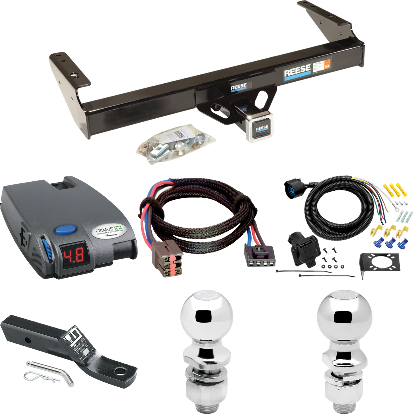 Fits 1997-1997 Ford F-250 HD Trailer Hitch Tow PKG w/ Tekonsha Primus IQ Brake Control + Plug & Play BC Adapter + 7-Way RV Wiring + 2" & 2-5/16" Ball & Drop Mount By Reese Towpower