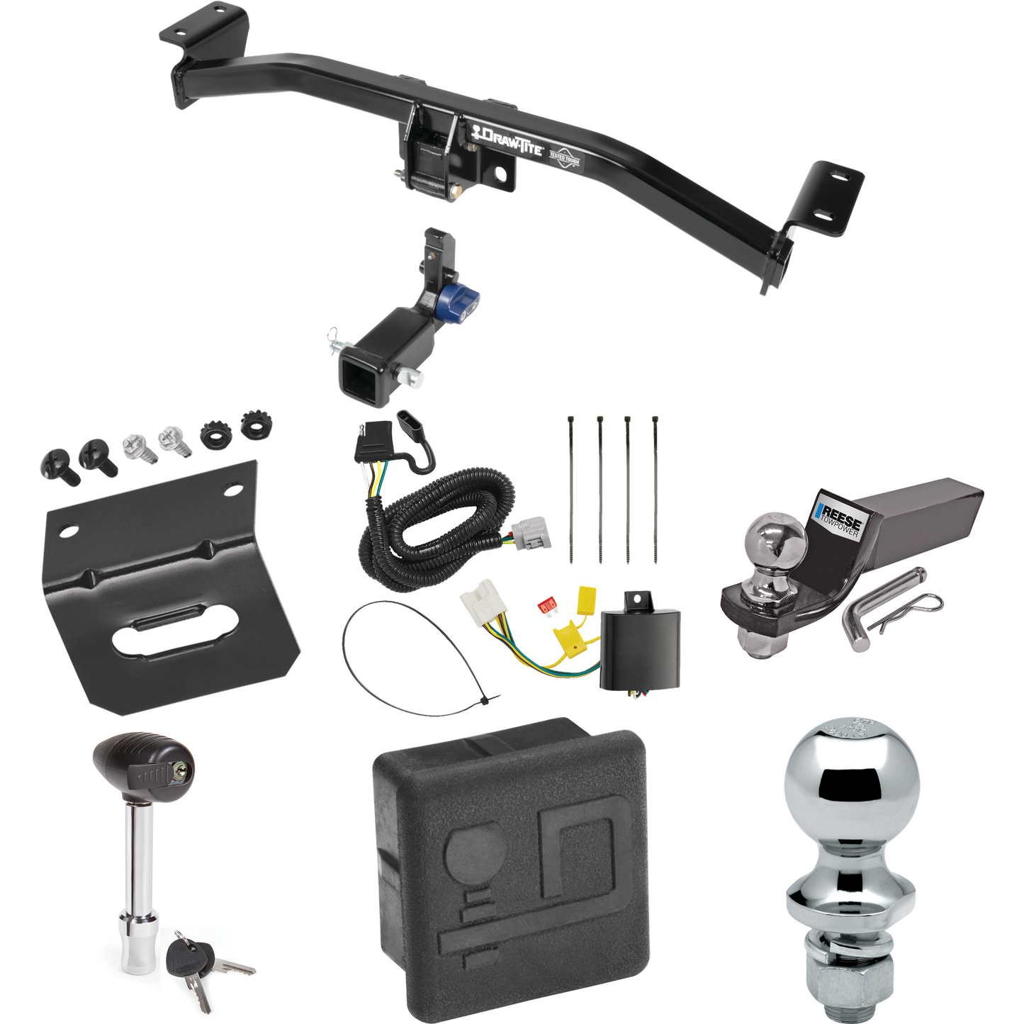 Se adapta al paquete de enganche de remolque Lexus RX350 2016-2022 con cableado plano de 4 + kit de montaje de bola de inicio con caída de 2" y bola de 2" + bola de 1-7/8" + soporte de cableado + bloqueo de enganche + cubierta de enganche por sorteo. tite