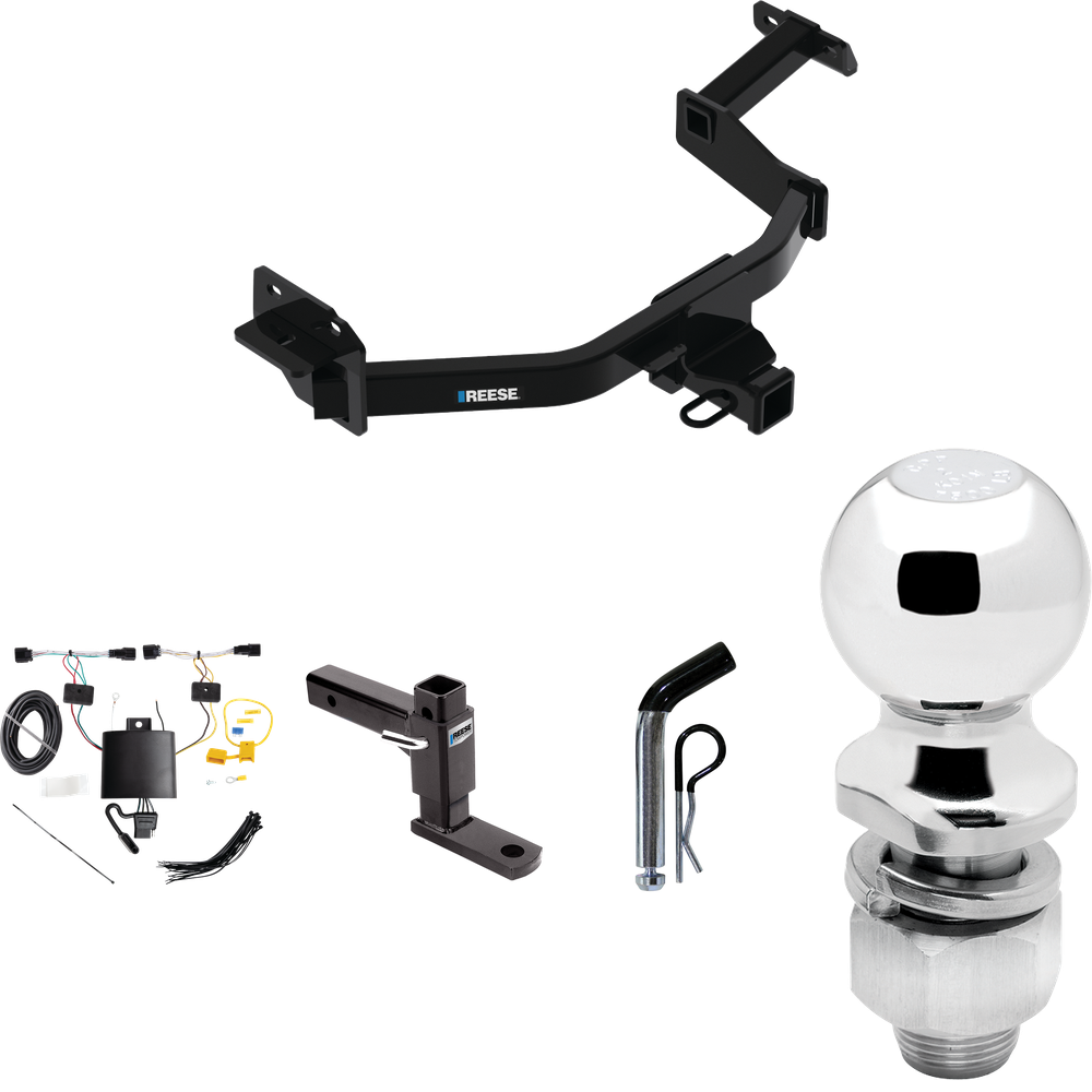 Fits 2021-2022 KIA Sorento Trailer Hitch Tow PKG w/ 4-Flat Wiring Harness + Adjustable Drop Rise Ball Mount + Pin/Clip + 2" Ball By Reese Towpower