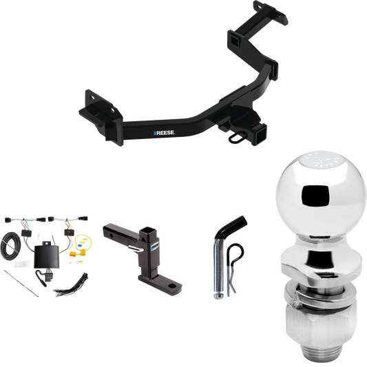 Fits 2021-2022 KIA Sorento Trailer Hitch Tow PKG w/ 4-Flat Wiring Harness + Adjustable Drop Rise Ball Mount + Pin/Clip + 2" Ball By Reese Towpower