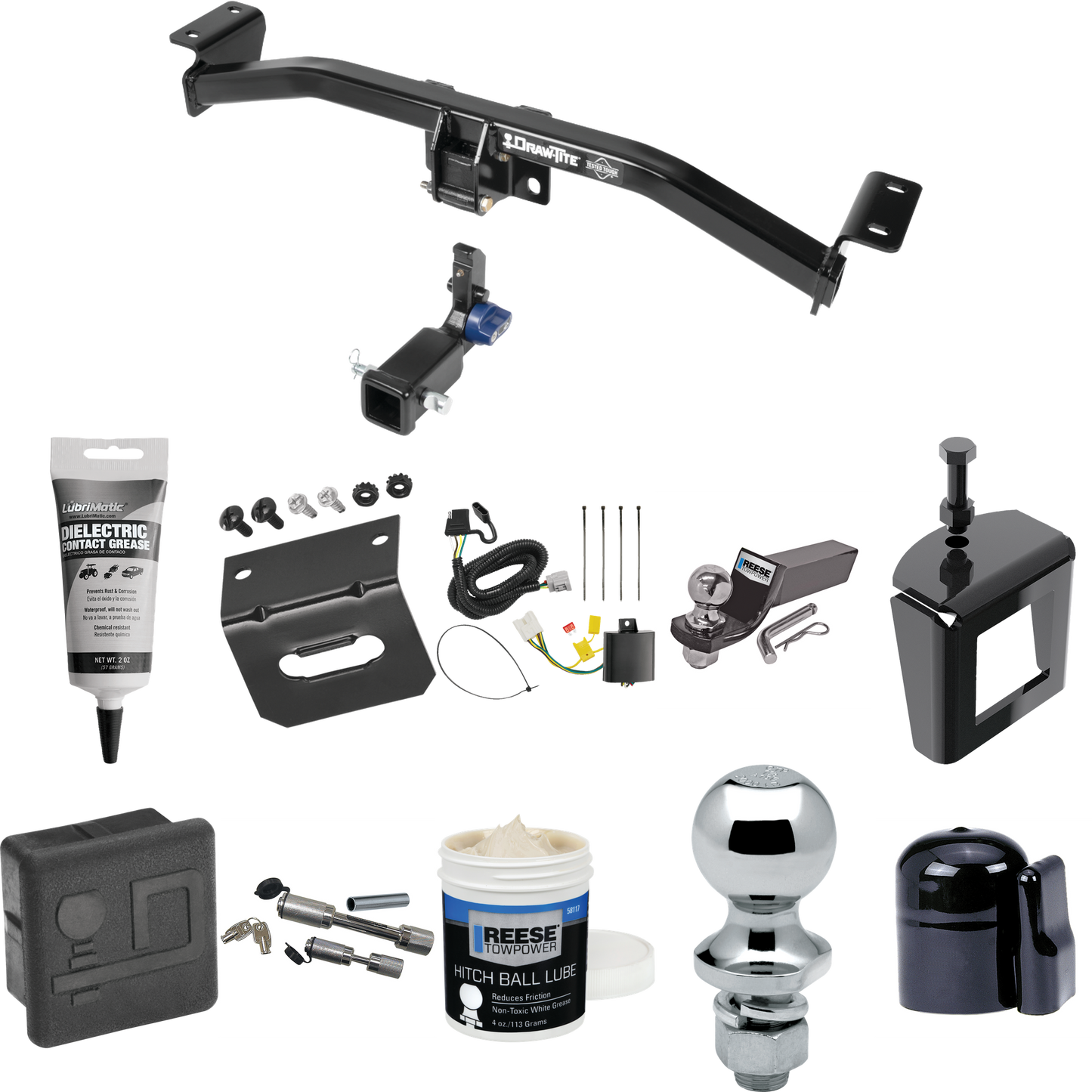 Fits 2016-2022 Lexus RX350 Trailer Hitch Tow PKG w/ 4-Flat Wiring + Starter Kit Ball Mount w/ 2" Drop & 2" Ball + 1-7/8" Ball + Wiring Bracket + Dual Hitch & Coupler Locks + Hitch Cover + Wiring Tester + Ball Lube +Electric Grease + Ball Wrench + Ant