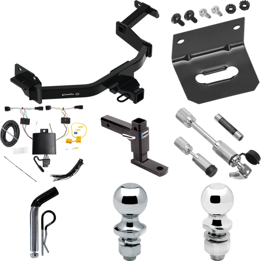 Fits 2021-2022 KIA Sorento Trailer Hitch Tow PKG w/ 4-Flat Wiring Harness + Adjustable Drop Rise Ball Mount + Pin/Clip + 2" Ball + 1-7/8" Ball + Dual Hitch & Coupler Locks By Draw-Tite