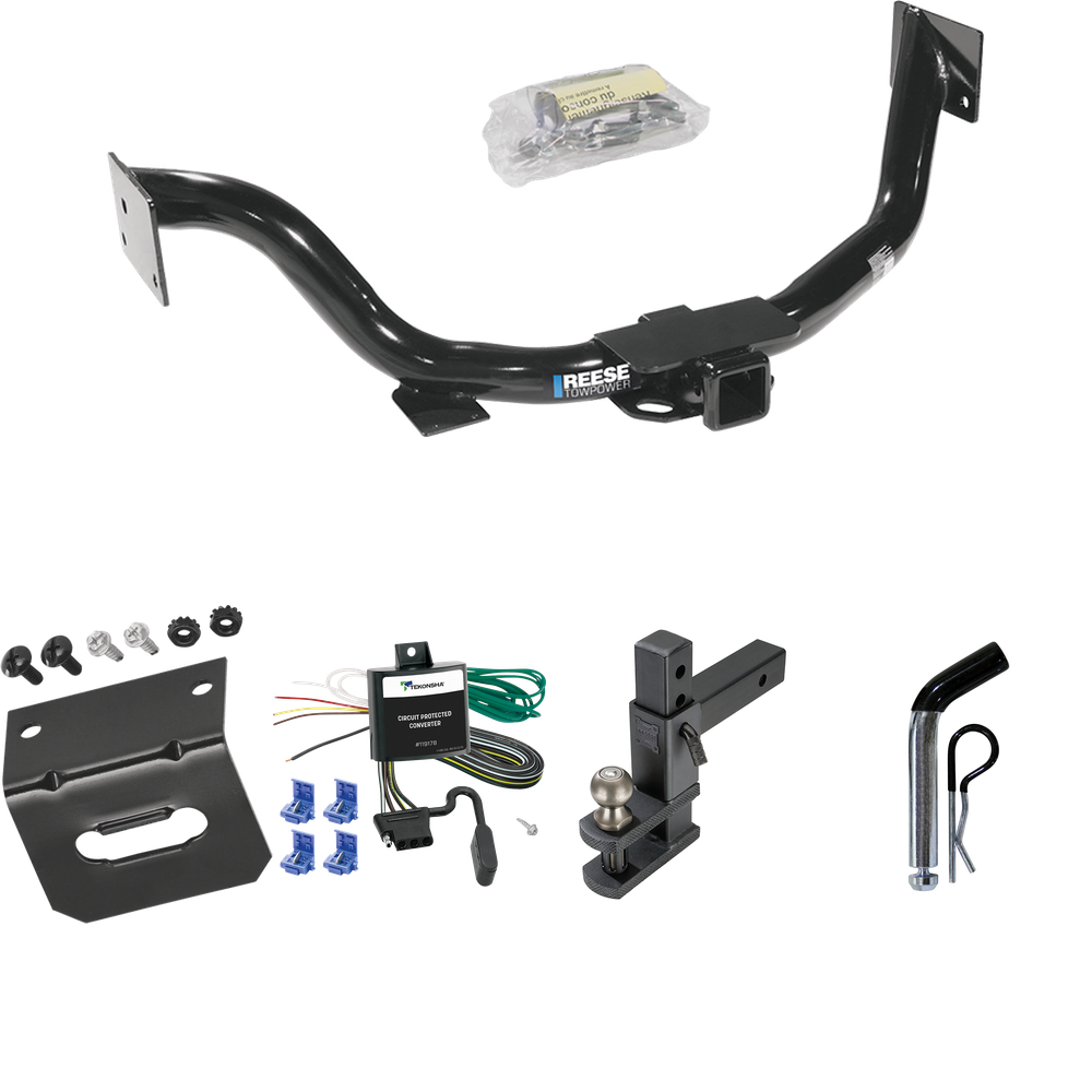 Se adapta al paquete de enganche de remolque KIA Sorento 2003-2006 con arnés de cableado de 4 planos + soporte de bola de enganche de elevación ajustable con bola de 2" + pasador/clip + soporte de cableado de Reese Towpower