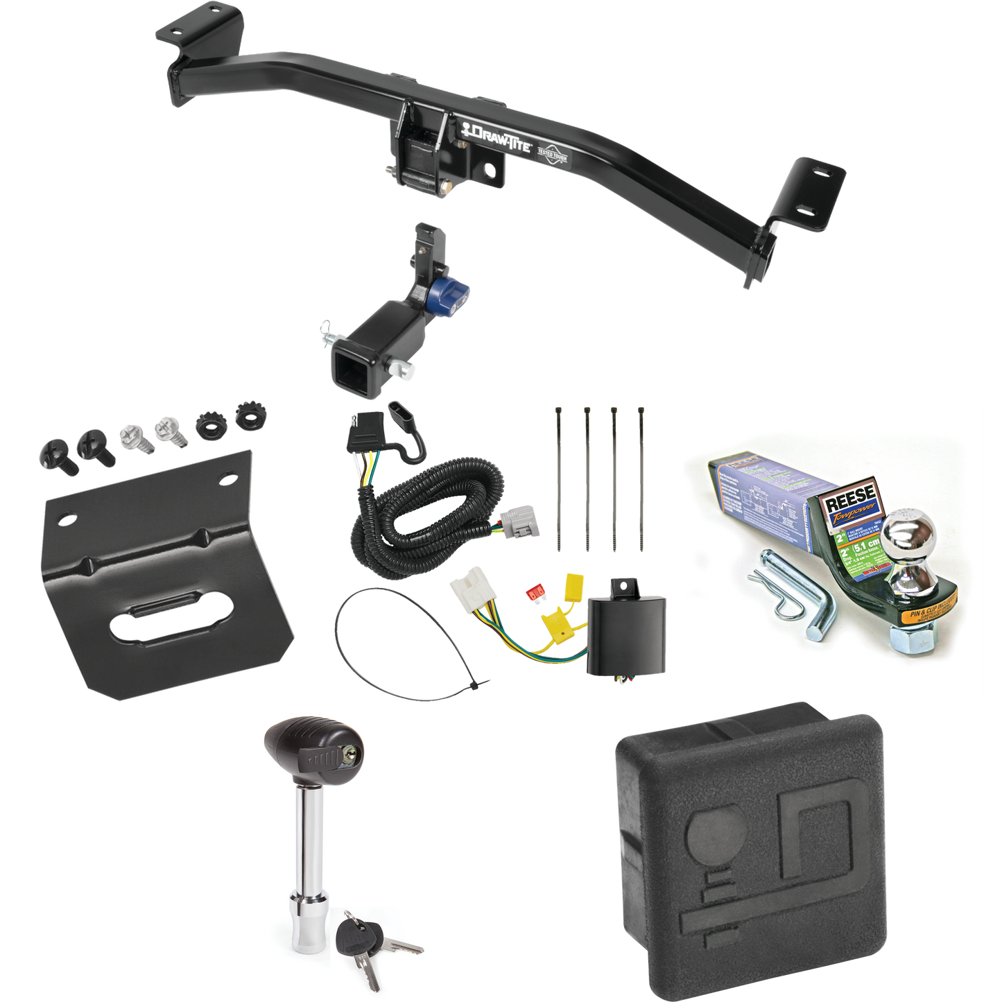 Fits 2016-2018 Lexus RX450h Trailer Hitch Tow PKG w/ 4-Flat Wiring + Starter Kit Ball Mount w/ 2" Drop & 1-7/8" Ball + Wiring Bracket + Hitch Lock + Hitch Cover (For Prepped w/Factory Tow Plug (See Instructions Prior to Installation) Models) By Draw-