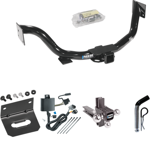 Fits 2007-2009 KIA Sorento Trailer Hitch Tow PKG w/ 4-Flat Wiring Harness + Adjustable Drop Rise Triple Ball Ball Mount 1-7/8" & 2" & 2-5/16" Trailer Balls + Pin/Clip + Wiring Bracket By Reese Towpower