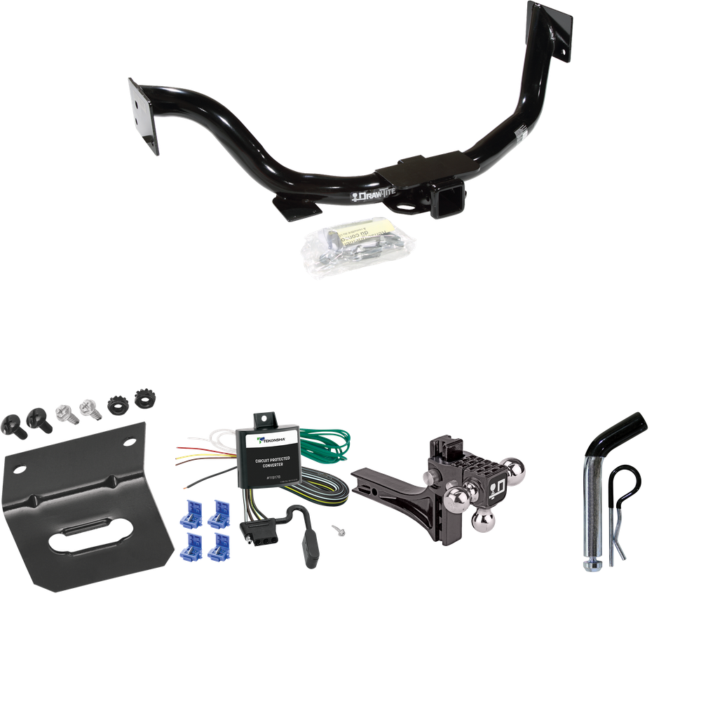 Fits 2003-2006 KIA Sorento Trailer Hitch Tow PKG w/ 4-Flat Wiring Harness + Adjustable Drop Rise Triple Ball Ball Mount 1-7/8" & 2" & 2-5/16" Trailer Balls + Pin/Clip + Wiring Bracket By Draw-Tite