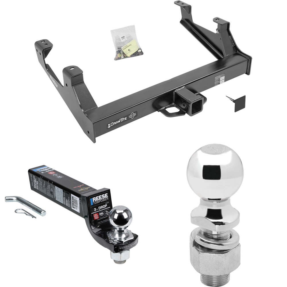 Fits 2015-2019 GMC Sierra 3500 HD Trailer Hitch Tow PKG w/ Interlock Ball Mount Starter Kit 3" Drop w/ 2" Ball + 2-5/16" Ball By Draw-Tite