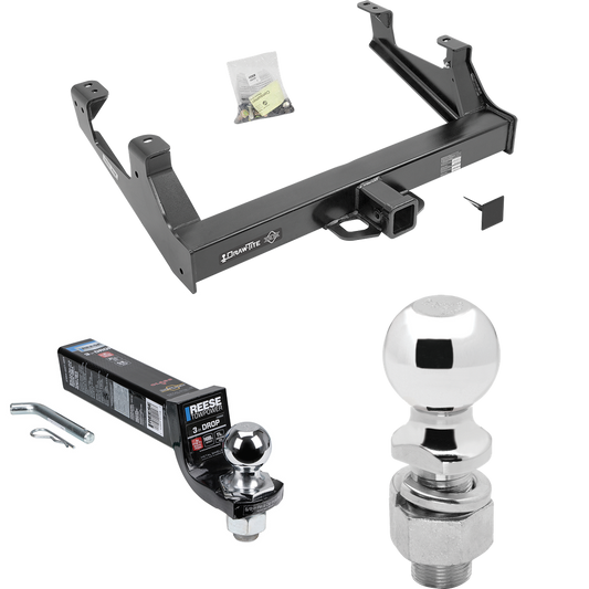 Fits 2015-2019 GMC Sierra 3500 HD Trailer Hitch Tow PKG w/ Interlock Ball Mount Starter Kit 3" Drop w/ 2" Ball + 2-5/16" Ball By Draw-Tite