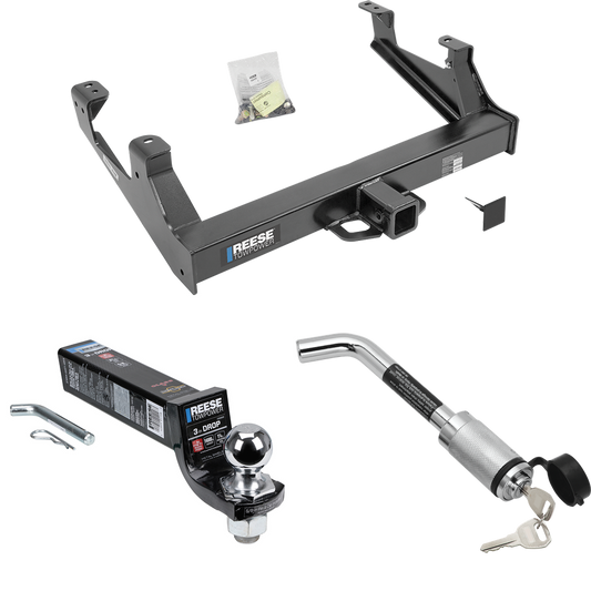 Fits 2015-2019 GMC Sierra 3500 HD Trailer Hitch Tow PKG w/ Interlock Ball Mount Starter Kit 3" Drop w/ 2" Ball + Hitch Lock By Reese Towpower