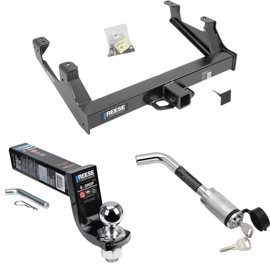 Fits 2015-2019 GMC Sierra 3500 HD Trailer Hitch Tow PKG w/ Interlock Ball Mount Starter Kit 5" Drop w/ 2" Ball + Hitch Lock By Reese Towpower