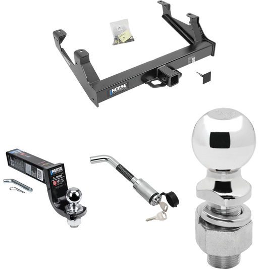 Fits 2015-2019 Chevrolet Silverado 3500 HD Trailer Hitch Tow PKG w/ Interlock Ball Mount Starter Kit 5" Drop w/ 2" Ball + Hitch Lock + 2-5/16" Ball + Hitch Lock By Reese Towpower