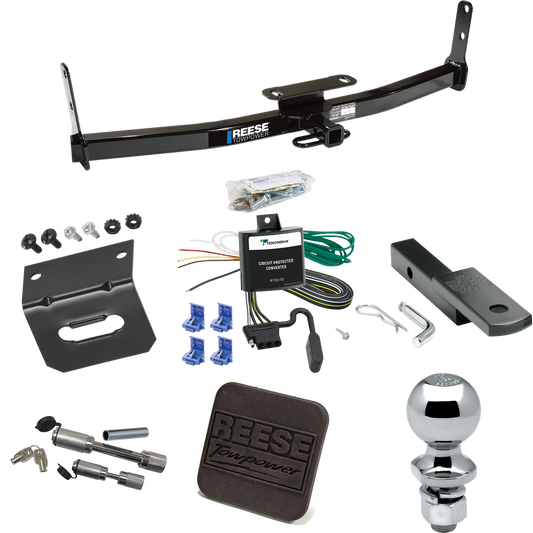 Se adapta al paquete de remolque Pontiac Torrent 2007-2009 con arnés de cableado de 4 planos + barra de tracción + bola de 2" + soporte de cableado + cubierta de enganche + enganche doble y cerraduras de acoplador de Reese Towpower