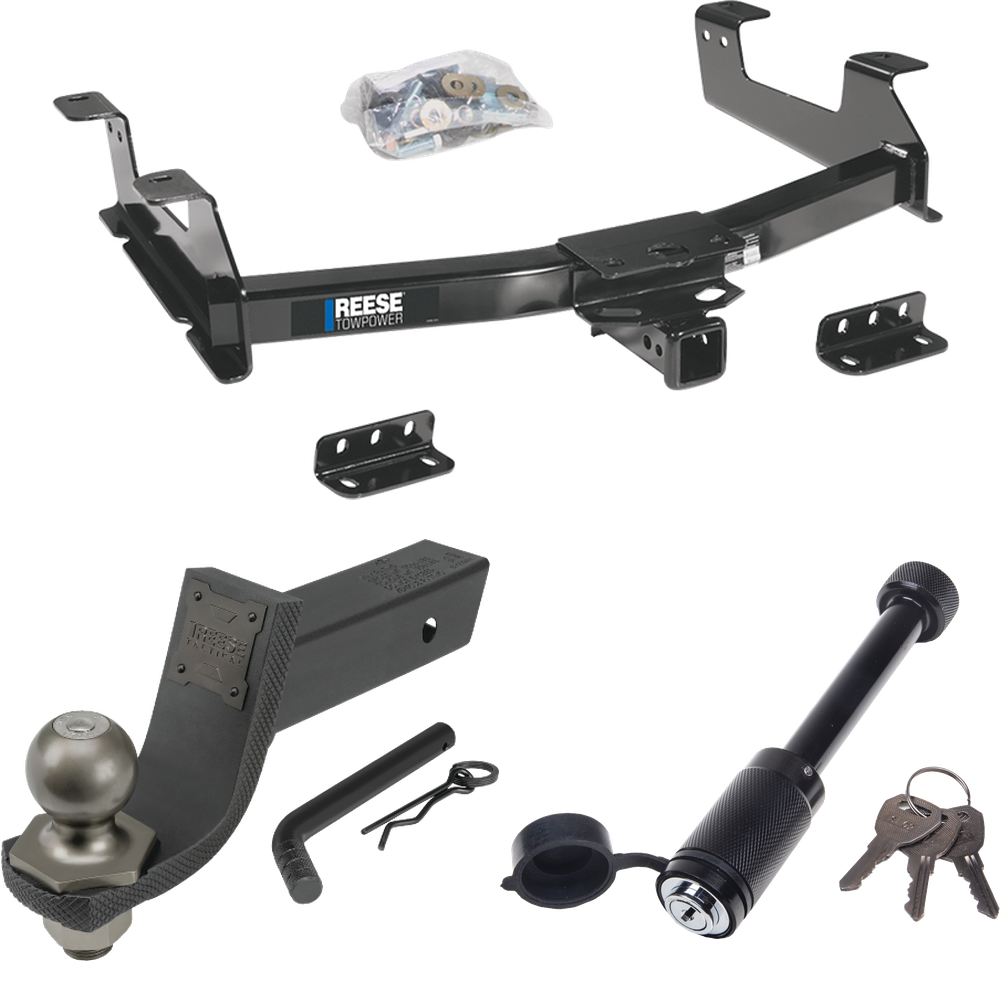 Fits 2011-2014 GMC Sierra 3500 HD Trailer Hitch Tow PKG + Interlock Tactical Starter Kit w/ 3-1/4" Drop & 2" Ball + Tactical Dogbone Lock By Reese Towpower