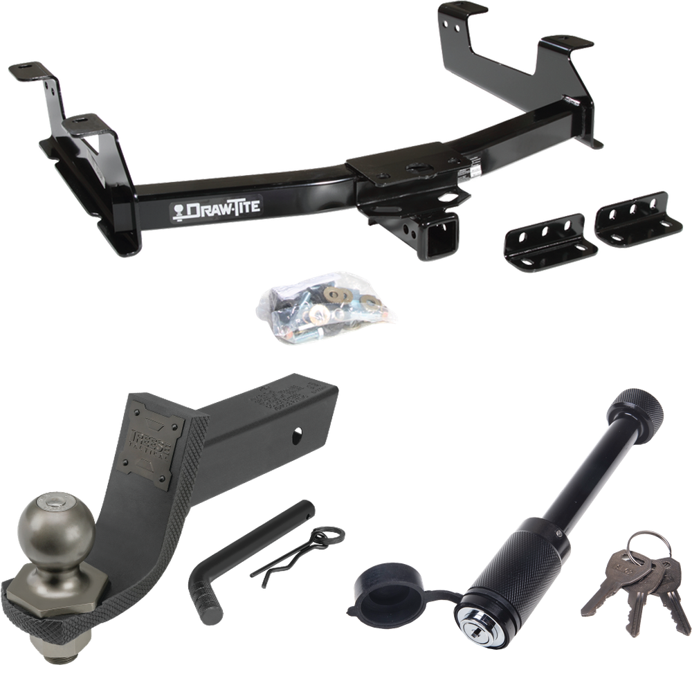 Fits 2011-2014 GMC Sierra 3500 HD Trailer Hitch Tow PKG + Interlock Tactical Starter Kit w/ 3-1/4" Drop & 2" Ball + Tactical Dogbone Lock By Draw-Tite