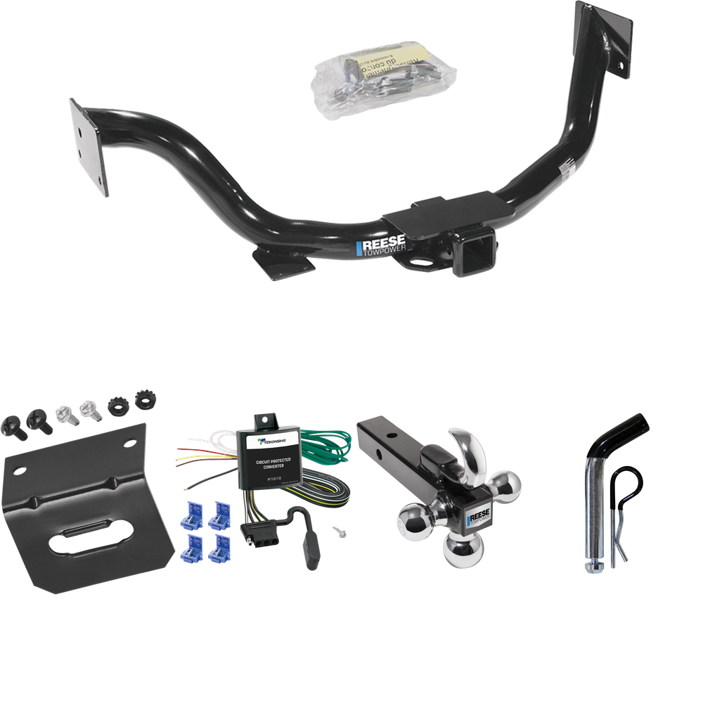 Fits 2003-2006 KIA Sorento Trailer Hitch Tow PKG w/ 4-Flat Wiring Harness + Triple Ball Ball Mount 1-7/8" & 2" & 2-5/16" Trailer Balls w/ Tow Hook + Pin/Clip + Wiring Bracket By Reese Towpower