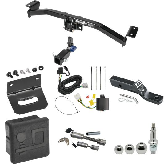 Fits 2016-2022 Lexus RX350 Trailer Hitch Tow PKG w/ 4-Flat Wiring + Ball Mount w/ 2" Drop + Interchangeable Ball 1-7/8" & 2" & 2-5/16" + Wiring Bracket + Dual Hitch & Coupler Locks + Hitch Cover By Draw-Tite