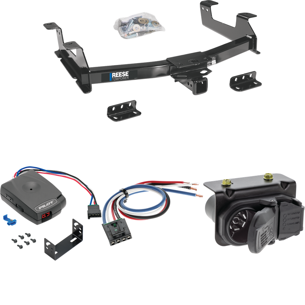 Fits 2011-2014 Chevrolet Silverado 3500 HD Trailer Hitch Tow PKG w/ Pro Series Pilot Brake Control + Generic BC Wiring Adapter + 7-Way RV Wiring By Reese Towpower