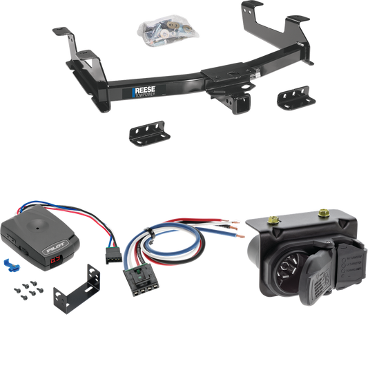 Compatible con paquete de remolque de enganche para remolque Chevrolet Silverado 3500 HD 2011-2014 con control de freno piloto serie Pro + adaptador de cableado BC genérico + cableado RV de 7 vías de Reese Towpower