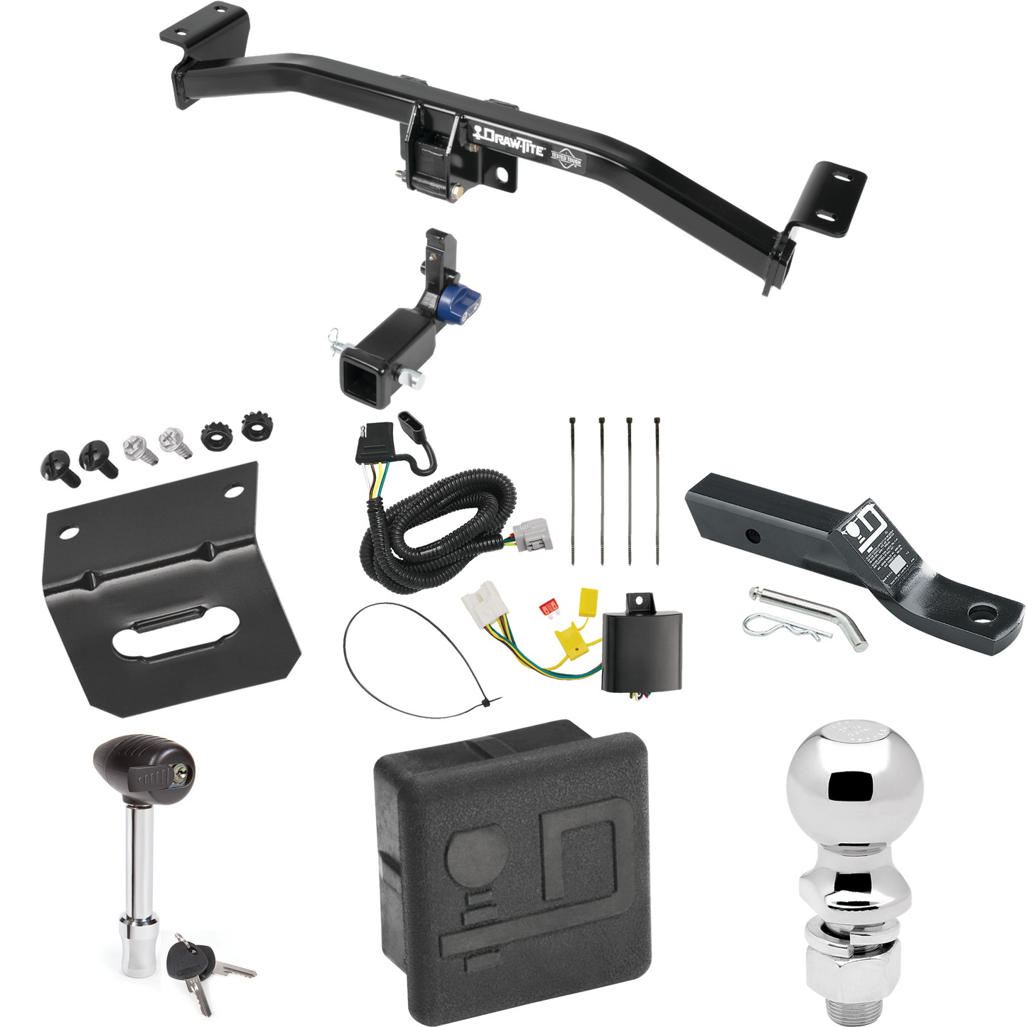 Fits 2016-2022 Lexus RX350 Trailer Hitch Tow PKG w/ 4-Flat Wiring + Ball Mount w/ 2" Drop + 2-5/16" Ball + Wiring Bracket + Hitch Lock + Hitch Cover By Draw-Tite