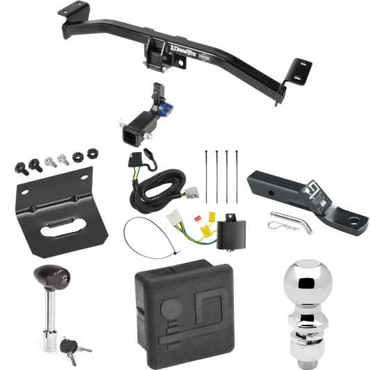 Se adapta al paquete de enganche de remolque Lexus RX350 2016-2022 con 4 cables planos + soporte de bola con caída de 2" + bola de 2-5/16" + soporte de cableado + bloqueo de enganche + cubierta de enganche de Draw-Tite