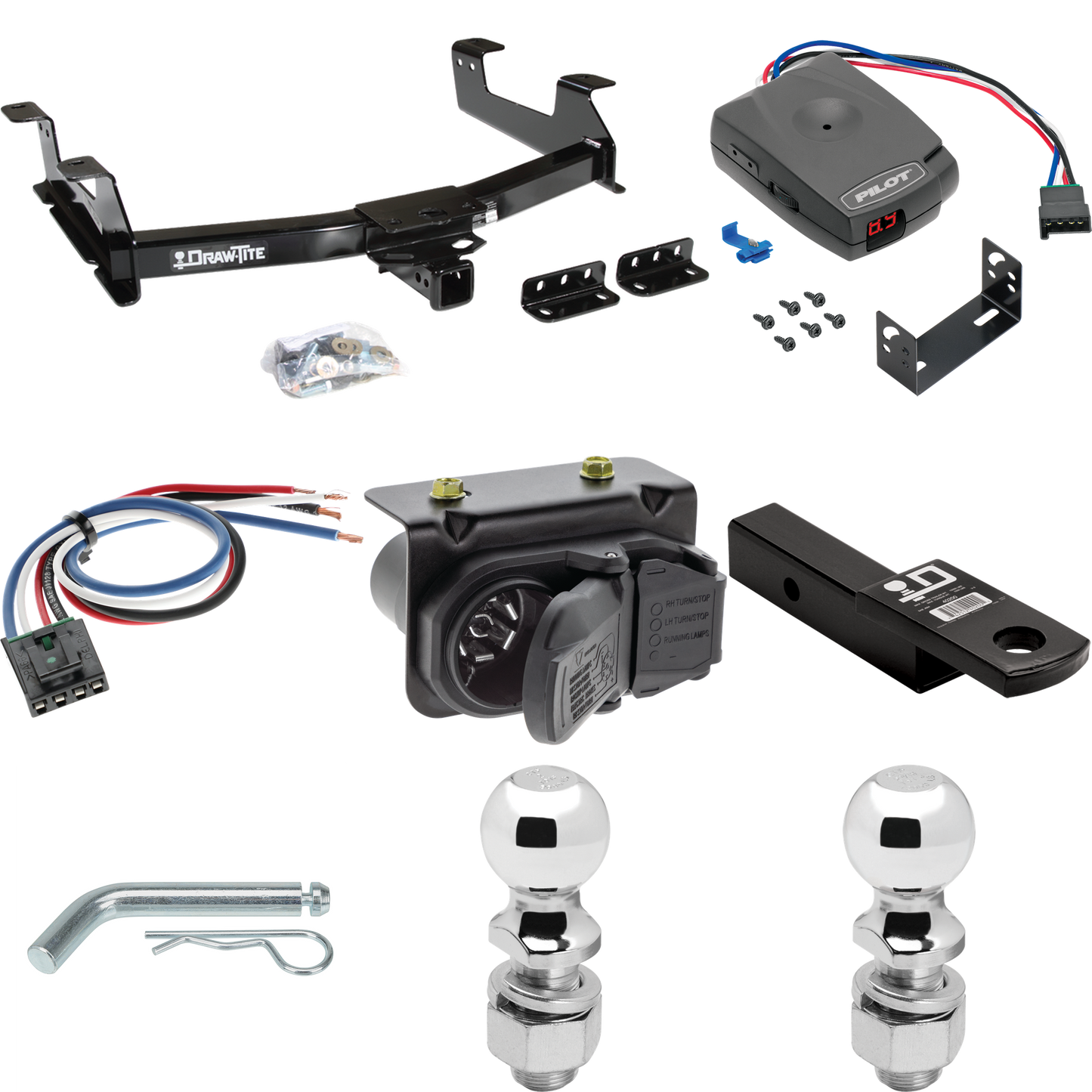 Se adapta al paquete de enganche de remolque Chevrolet Silverado 3500 HD 2011-2014 con control de freno piloto serie Pro + adaptador de cableado BC genérico + cableado RV de 7 vías + soporte de bola y caída de 2" y 2-5/16" de Draw-Tite