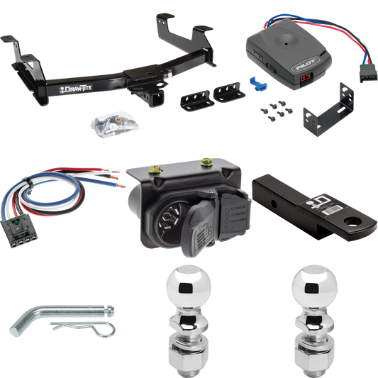 Fits 2011-2014 Chevrolet Silverado 3500 HD Trailer Hitch Tow PKG w/ Pro Series Pilot Brake Control + Generic BC Wiring Adapter + 7-Way RV Wiring + 2" & 2-5/16" Ball & Drop Mount By Draw-Tite