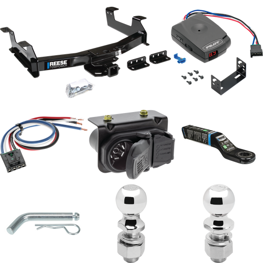 Fits 2011-2014 Chevrolet Silverado 2500 HD Trailer Hitch Tow PKG w/ Pro Series Pilot Brake Control + Generic BC Wiring Adapter + 7-Way RV Wiring + 2" & 2-5/16" Ball & Drop Mount By Reese Towpower