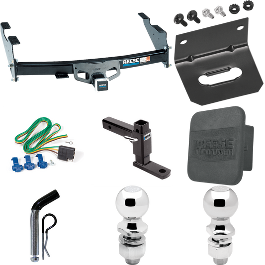 Fits 1997-2003 Ford F-150 Trailer Hitch Tow PKG w/ 4-Flat Wiring + Adjustable Drop Rise Ball Mount + Pin/Clip + 2" Ball + 2-5/16" Ball + Wiring Bracket + Hitch Cover (For Styleside Models) By Reese Towpower