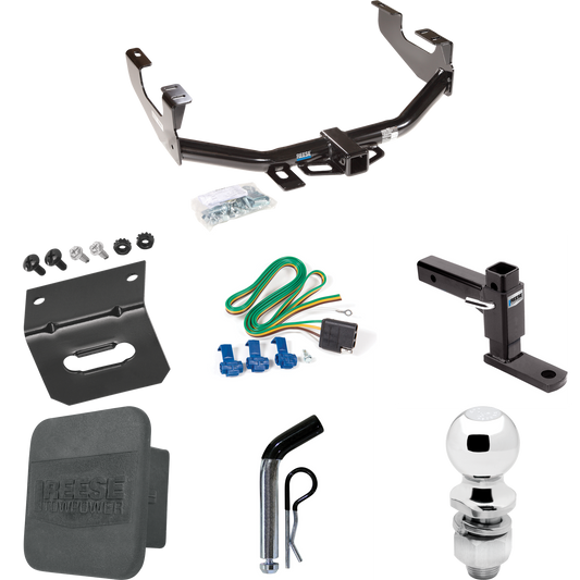 Fits 1999-2007 Ford F-250 Super Duty Trailer Hitch Tow PKG w/ 4-Flat Wiring + Adjustable Drop Rise Ball Mount + Pin/Clip + 2" Ball + Wiring Bracket + Hitch Cover (Excludes: Cab & Chassis Models) By Reese Towpower