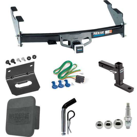 Fits 1997-1999 Ford F-250 Trailer Hitch Tow PKG w/ 4-Flat Wiring + Adjustable Drop Rise Ball Mount + Pin/Clip + Inerchangeable 1-7/8" & 2" & 2-5/16" Balls + Wiring Bracket + Hitch Cover (For Styleside Models) By Reese Towpower