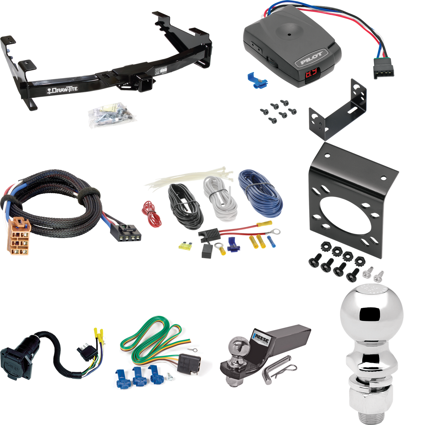 Se adapta al paquete de enganche de remolque GMC Sierra 2500 HD 2001-2002 con control de freno piloto serie Pro + adaptador BC Plug &amp; Play + cableado RV de 7 vías + soporte de bola y caída de 2" y 2-5/16" de Draw-Tite