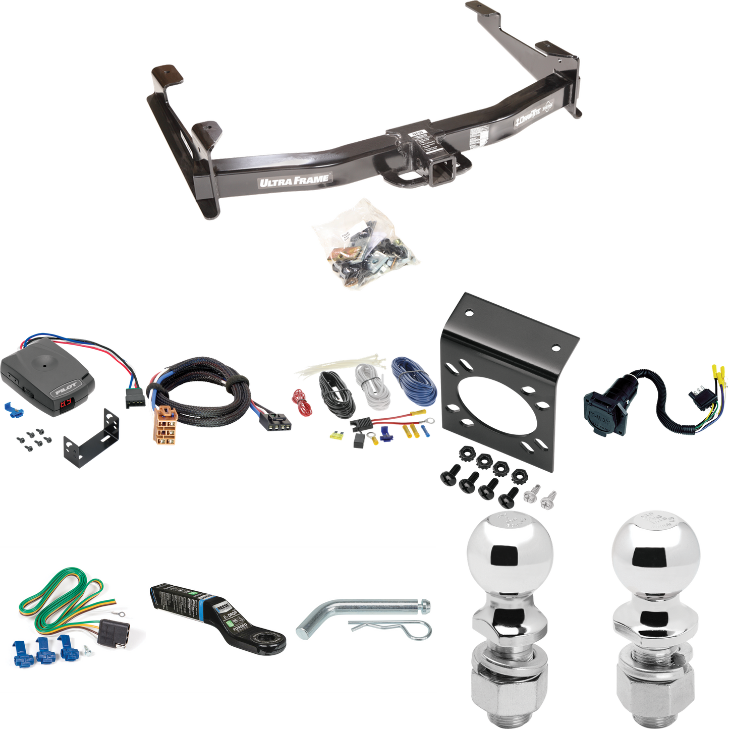 Fits 2001-2002 GMC Sierra 2500 HD Trailer Hitch Tow PKG w/ Pro Series Pilot Brake Control + Plug & Play BC Adapter + 7-Way RV Wiring + 2" & 2-5/16" Ball & Drop Mount By Draw-Tite